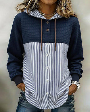 Shirt Geknoopt Met Capuchon Verticale Streep Patchwork