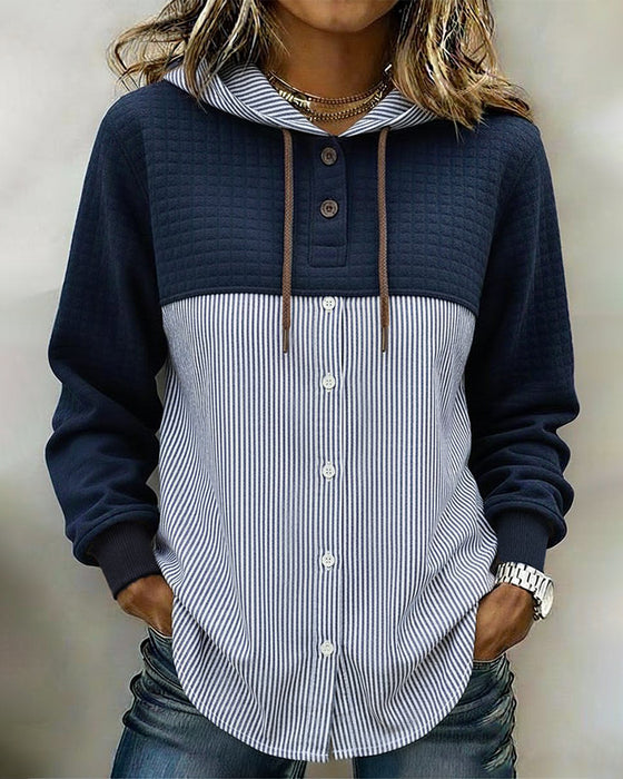 Shirt Geknoopt Met Capuchon Verticale Streep Patchwork