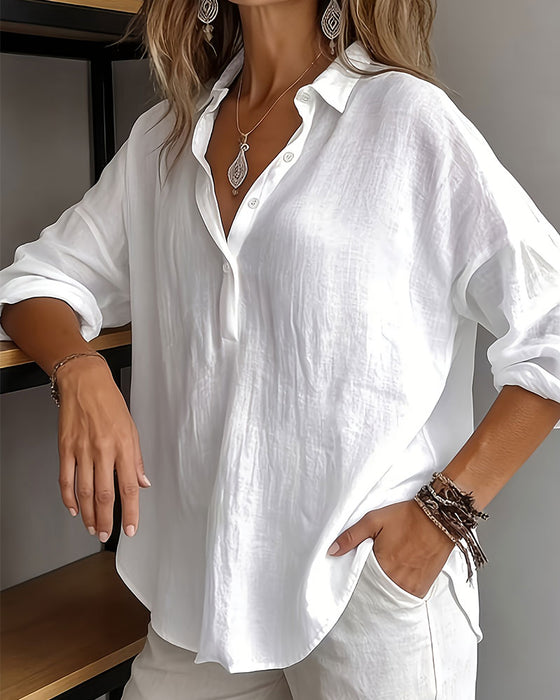 Blouse Effen Kleur Knoopsgat Half Knoopsluiting Langmouw