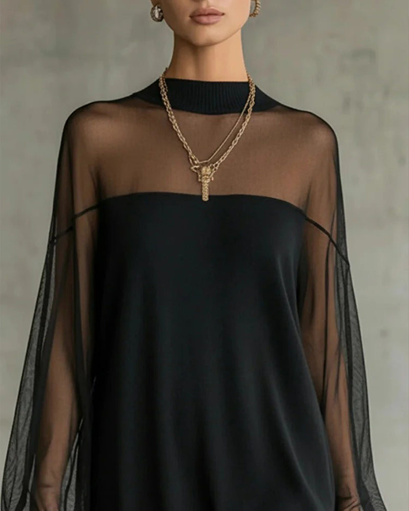 Jurk Lantaarnmouw Effen Kleur Patchwork