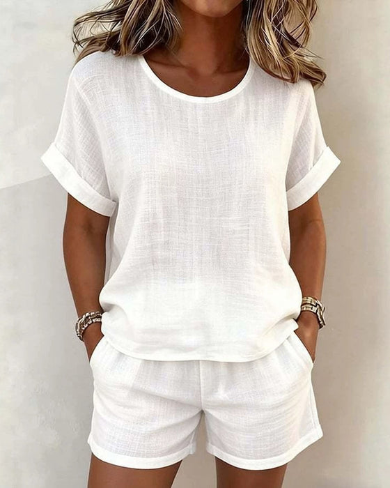 Set Effen Ronde Hals Korte Mouw Shorts