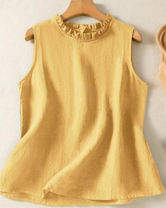 Tanktop Effen Kleur Mouwloos Ronde Hals Lace