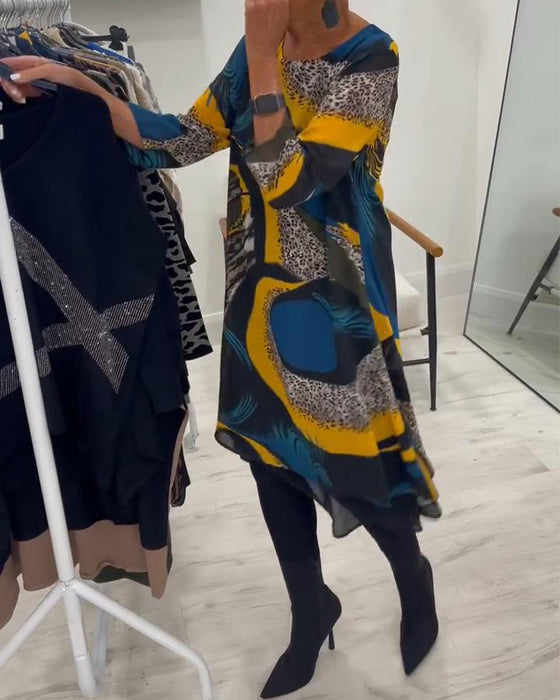 Elegante Gedrukte Jurk Met Ronde Hals