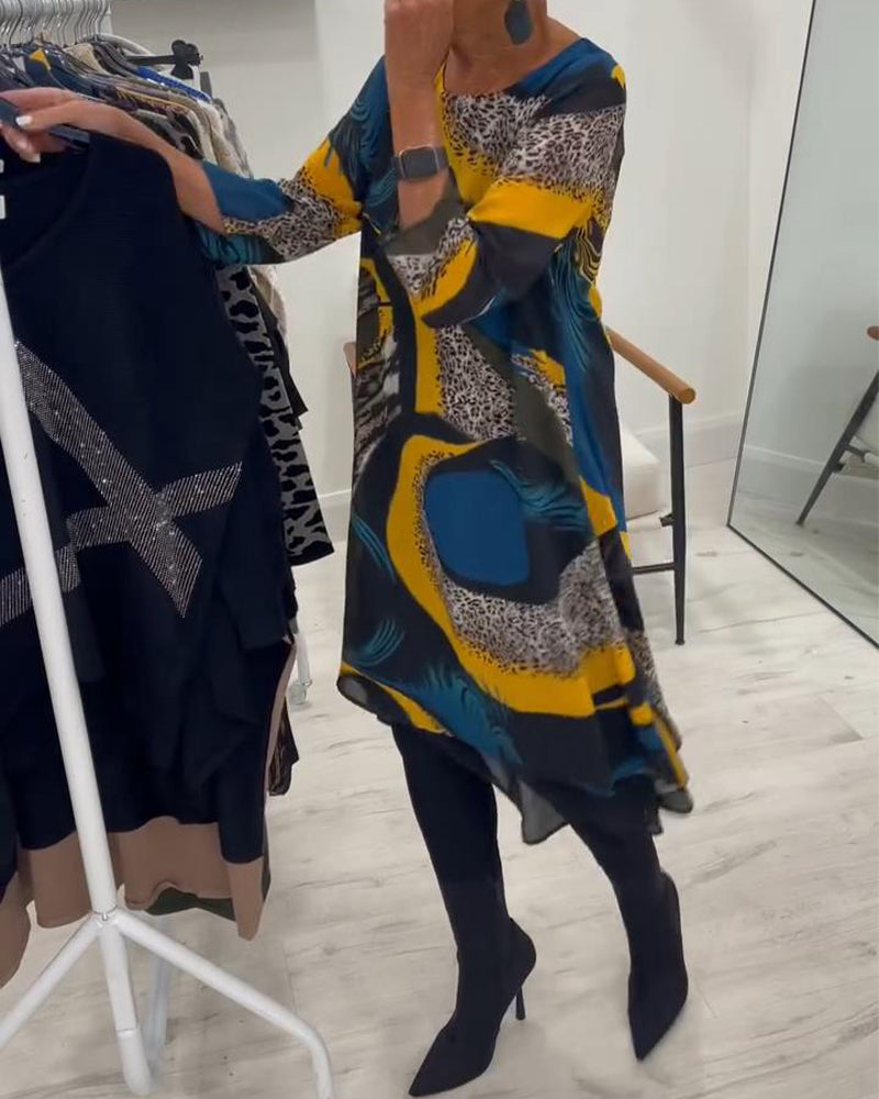 Elegante Gedrukte Jurk Met Ronde Hals