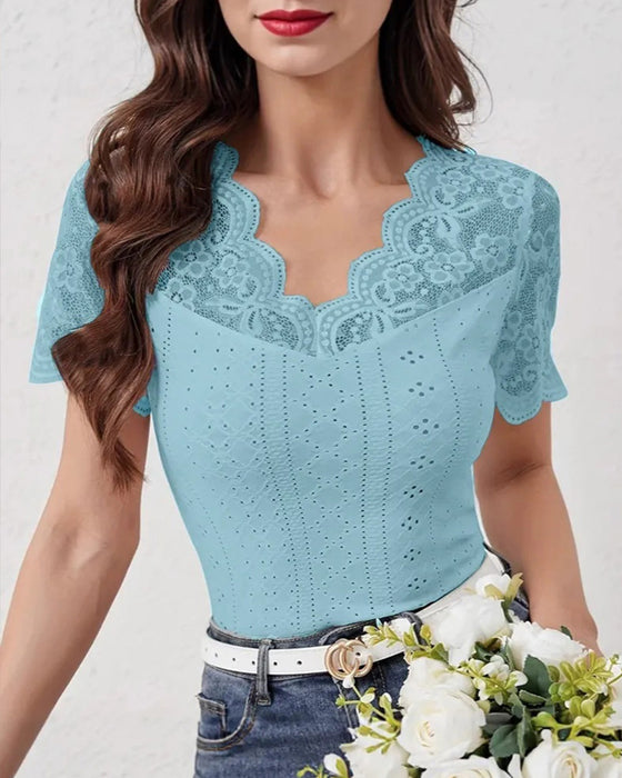 Blouse Plusmaat Kant Lap Korte Mouw