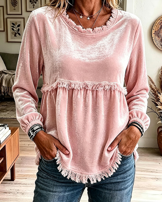 Blouse Franje Gerimpeld Paneel Lange Mouw