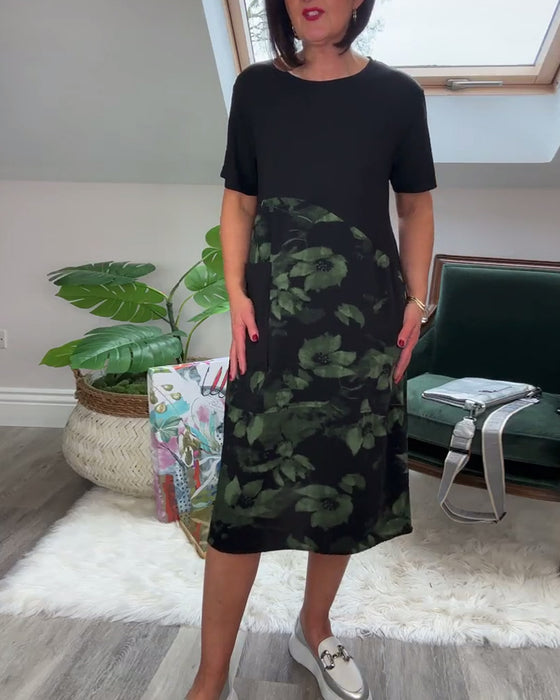 Casual patchworkjurk met ronde hals en bloemenprint