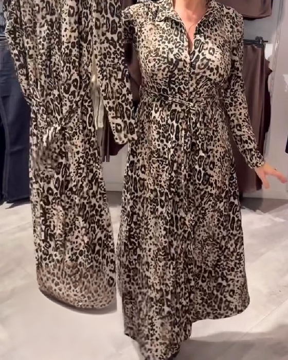 Jurk Met Luipaardprint En Aangehouden Taille