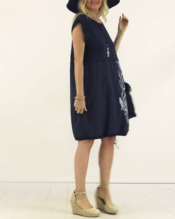 Jurk Ronde Hals Mouwloos Gedrukt