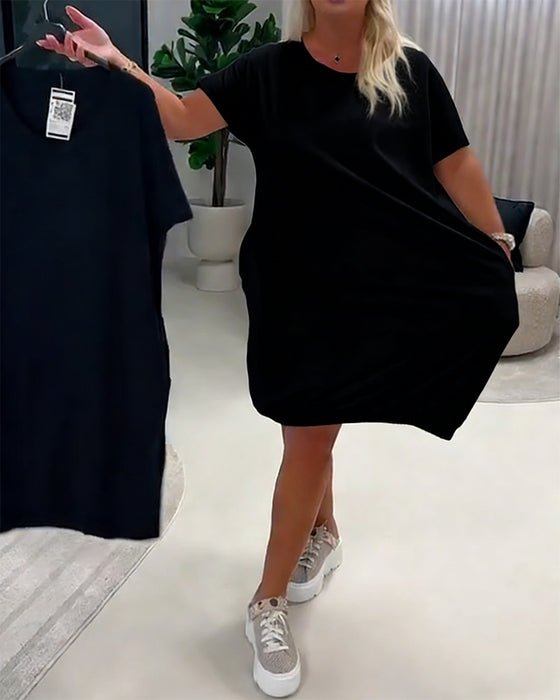 Jurk Korte Mouw Ronde Hals Loose-Fit