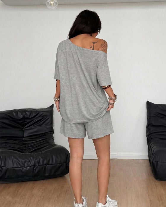 Set Een-Schouder Vleermuismouw Los Shorts