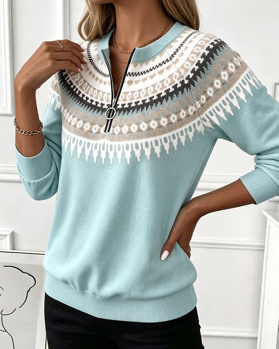 Sweatshirts Kleurblok Rits Lange Mouw
