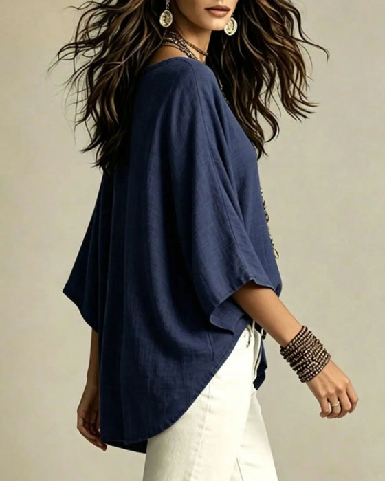 Blouse V-Hals Driekwart Mouw Los