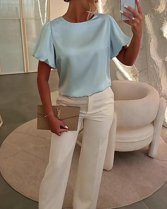 Blouses Satin Korte Mouw Drapeau