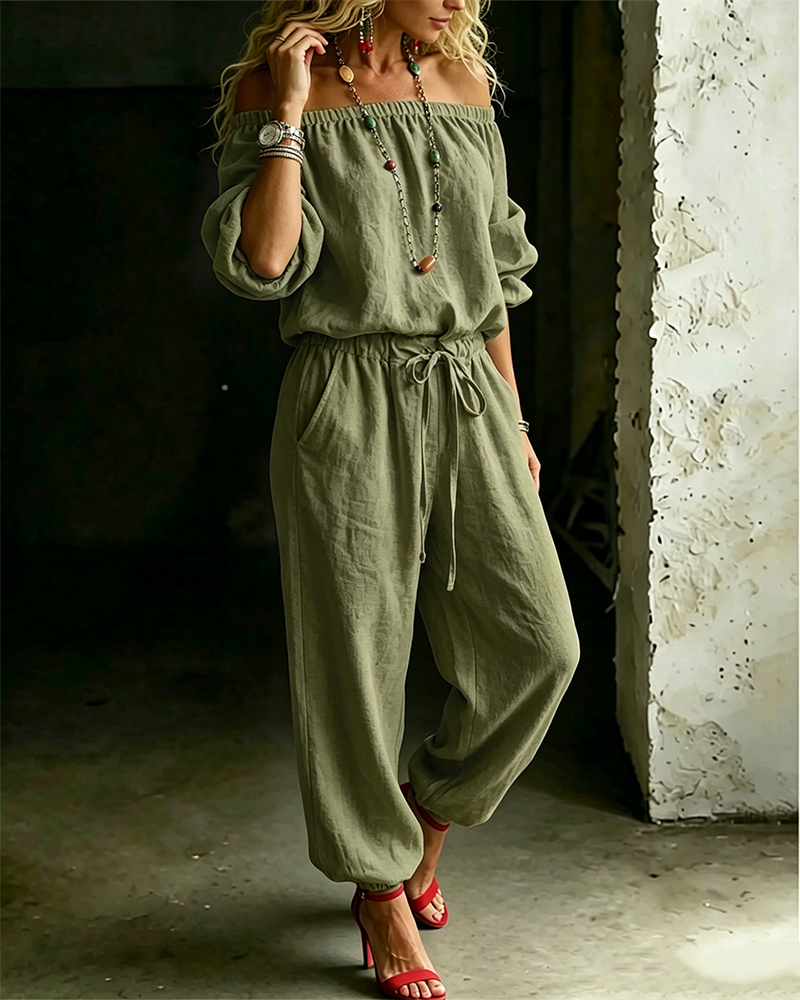 Jumpsuit Off-Shoulder Strik In De Taille Getailleerde Taille