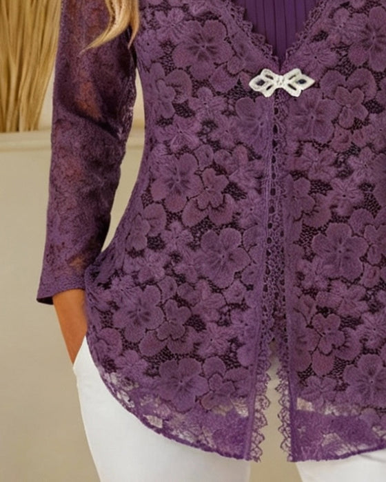 Langmouwige Faux Twee-Delige Top