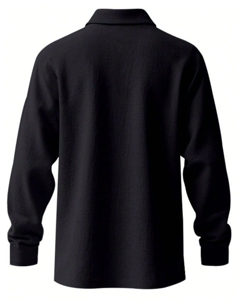 Overhemd Heren Lichtgewicht Los Linnen Lange Mouw Polo