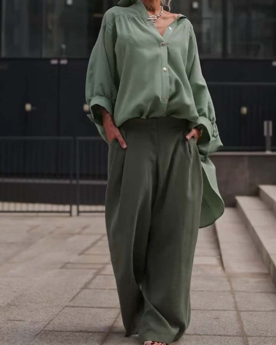 Casual Overhemd Effen Kleur Lange Mouwen