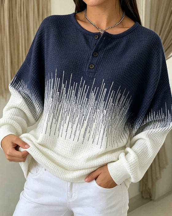 Sweatshirt Ronde Hals Knoop Wafelbreisel Kleurblok