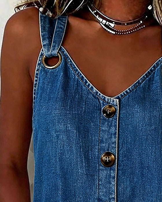 Tank Top Metalen Gesp V-Hals Denim