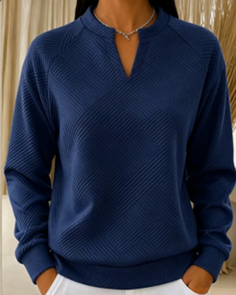 Sweatshirt V-Hals Gestreept Raglan Effen