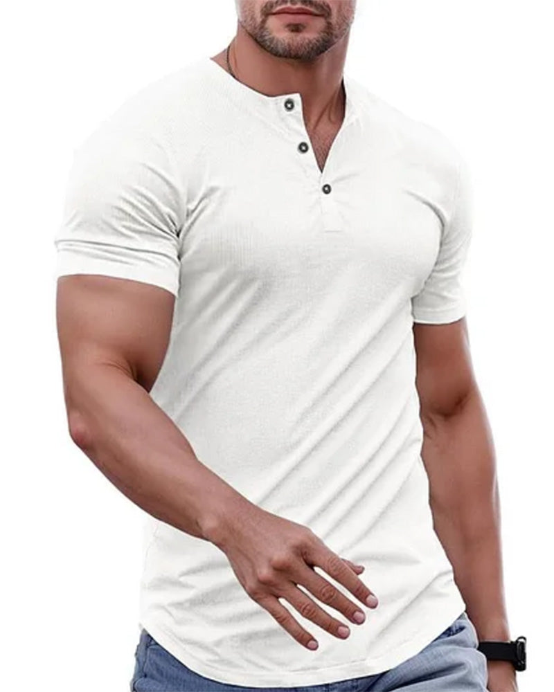 T-Shirt Halfgeknoopt Henley Korte Mouw