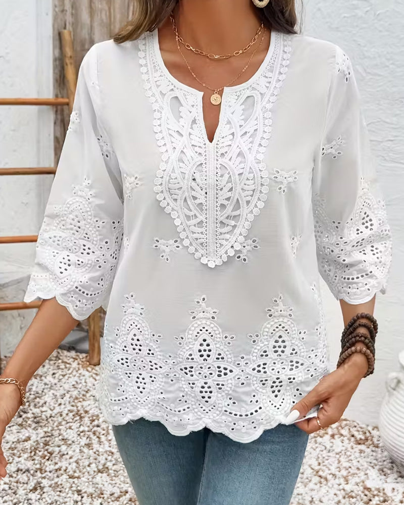 Blouses Sexy Opengewerkt Kant V-Hals