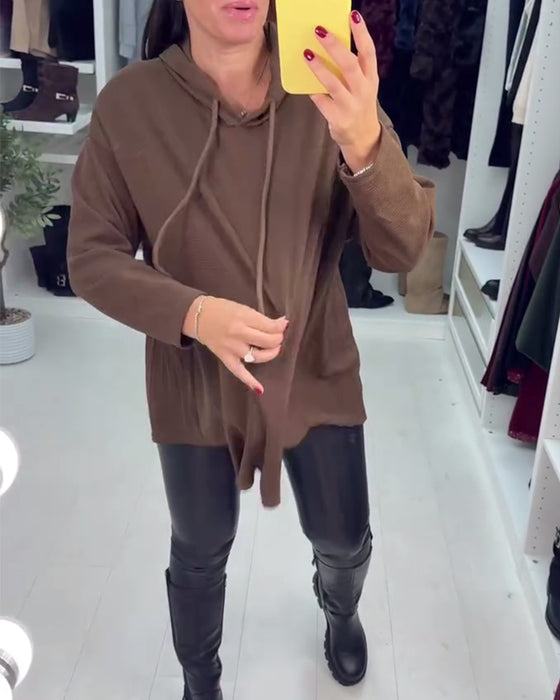 Onregelmatige Wijde Effen Langmouwige Hoodie