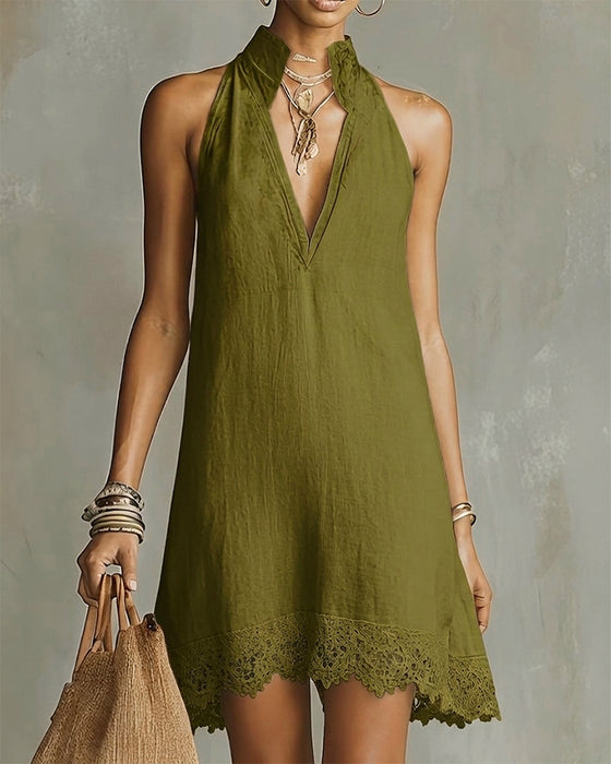 Jurk V-Hals Kant Trim Kort