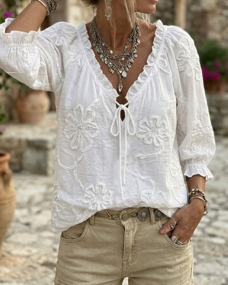 Blouse V-Hals Wikkel Stropdas Gerimpeld