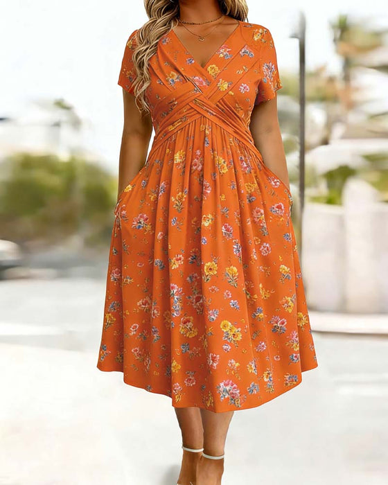 Jurk Bloemen Twist Korte Mouw