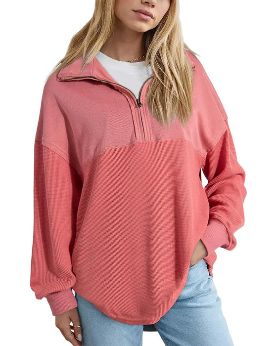 Sweatshirt Halve Rits Wafel Patchwork