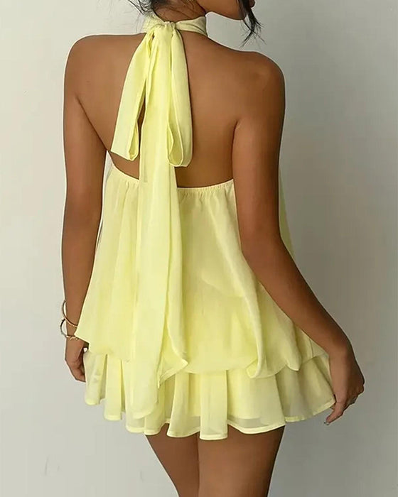 Jurk Halsband Chiffon Mini