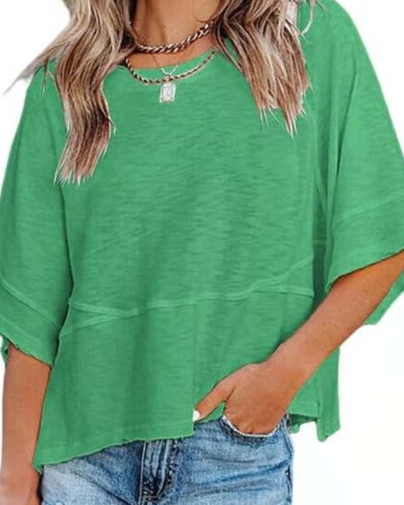 T-Shirt Paneel Effen Kleur Uitlopende Mouw