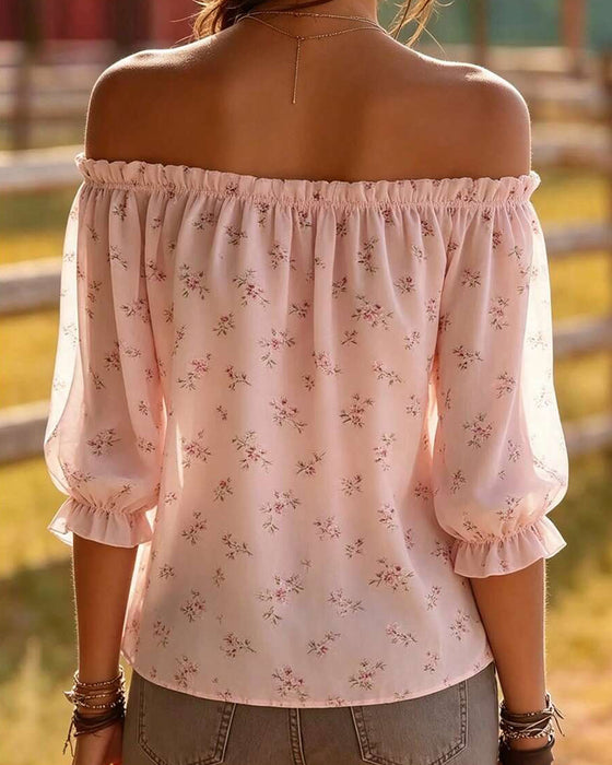 Blouse Off-Shoulder Bloemen Driekwart Mouw