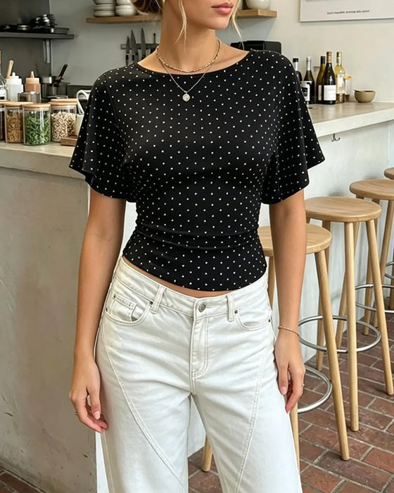 T-Shirt Stip Getailleerd Ronde Hals Korte Mouw