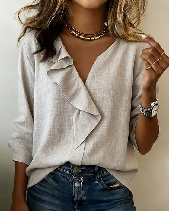 Blouse Gerimpeld Effen Kleur Langmouw