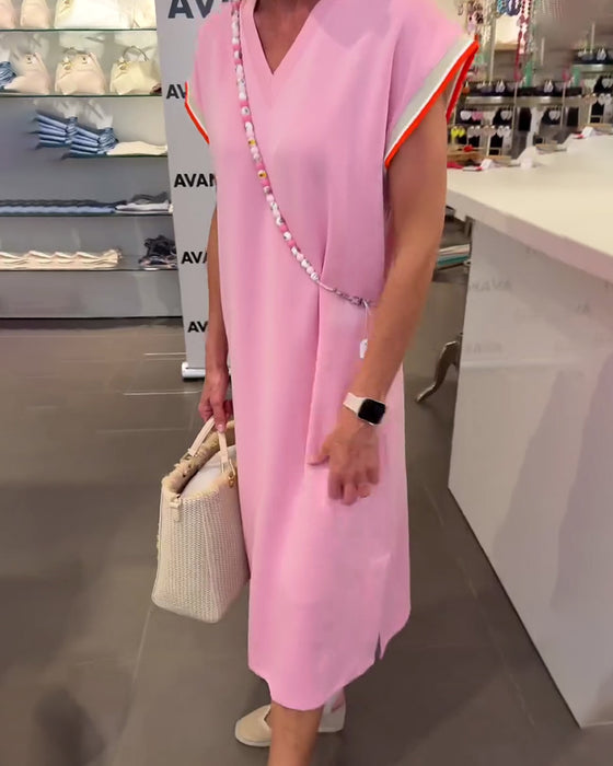 Jurk Lotusbladmouwen V-Hals Casual Splijting