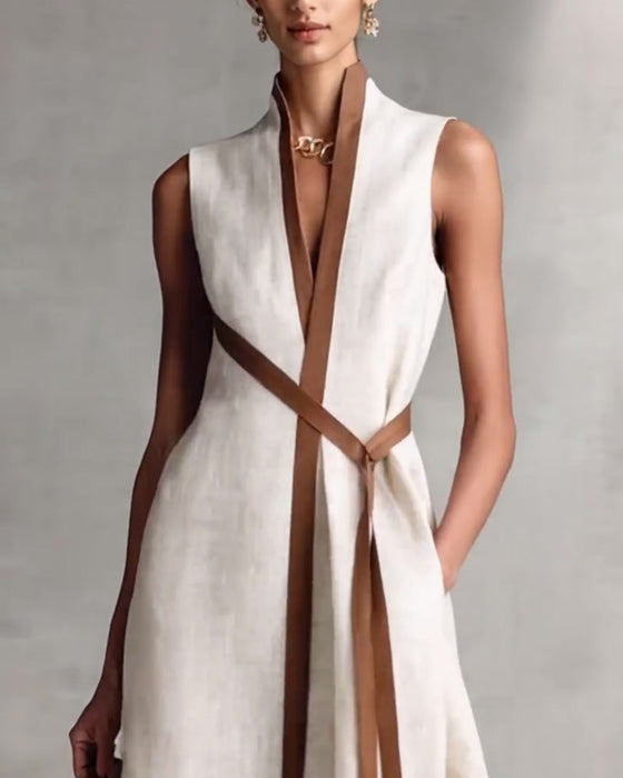 Jurk Contrastkleur Mouwloos Maxi