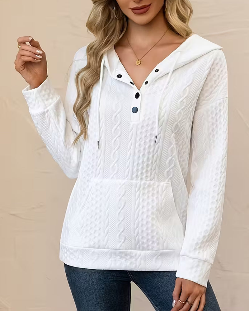 Hoodie In Effen Kleur Met Knoopsluiting Jacquard