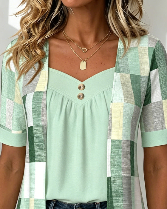 T-Shirt Fake Tweedelige Geometrische Print