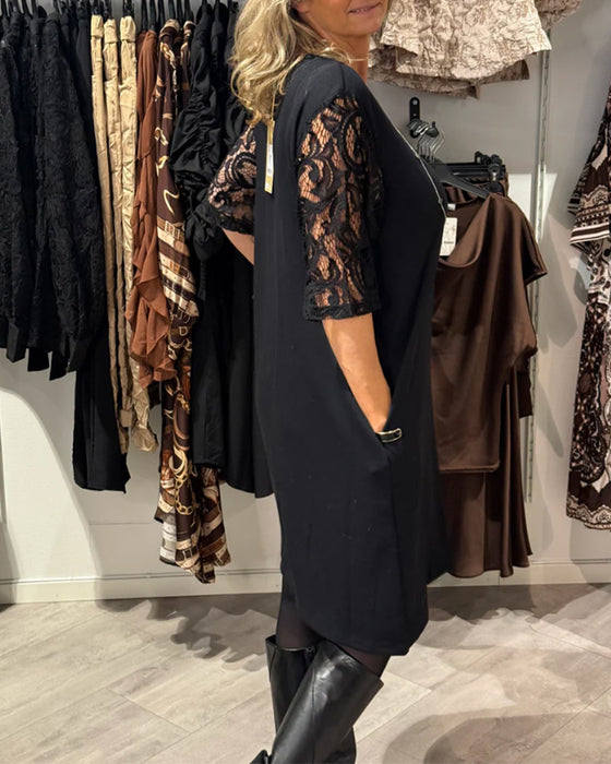 Jurk Stijlvolle V-hals Jurk Met Kantmouwen