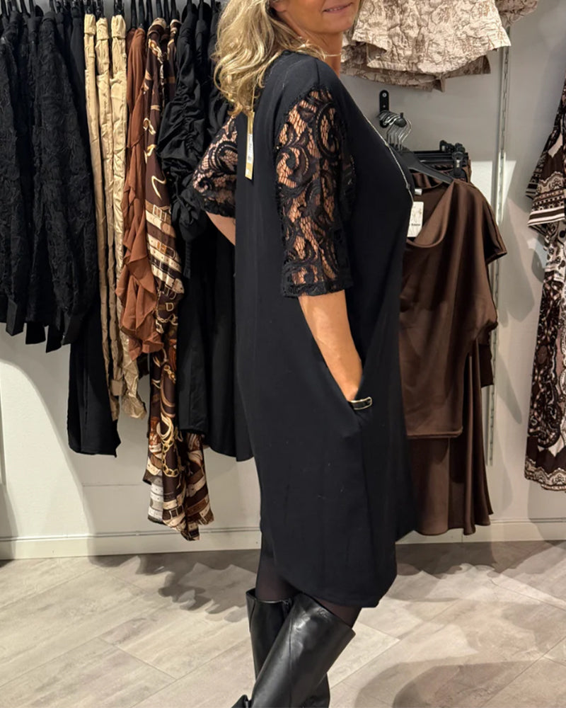 Jurk Stijlvolle V-hals Jurk Met Kantmouwen