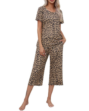 Set Ronde Hals Luipaard Print Korte Mouw Zeven-Punts Broek