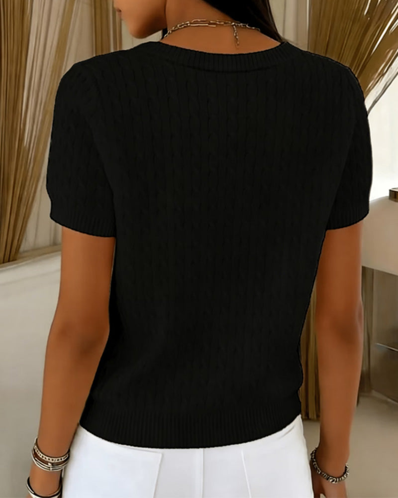 Pullover Ronde Hals Korte Mouw Effen Casual