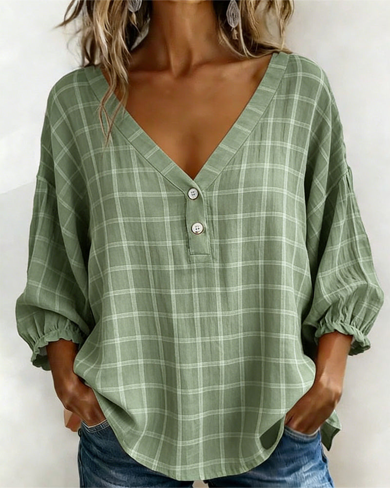 Top V-Hals Geruit Los