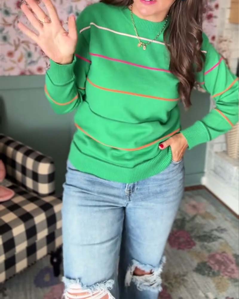 Trui casual ronde hals gestreept