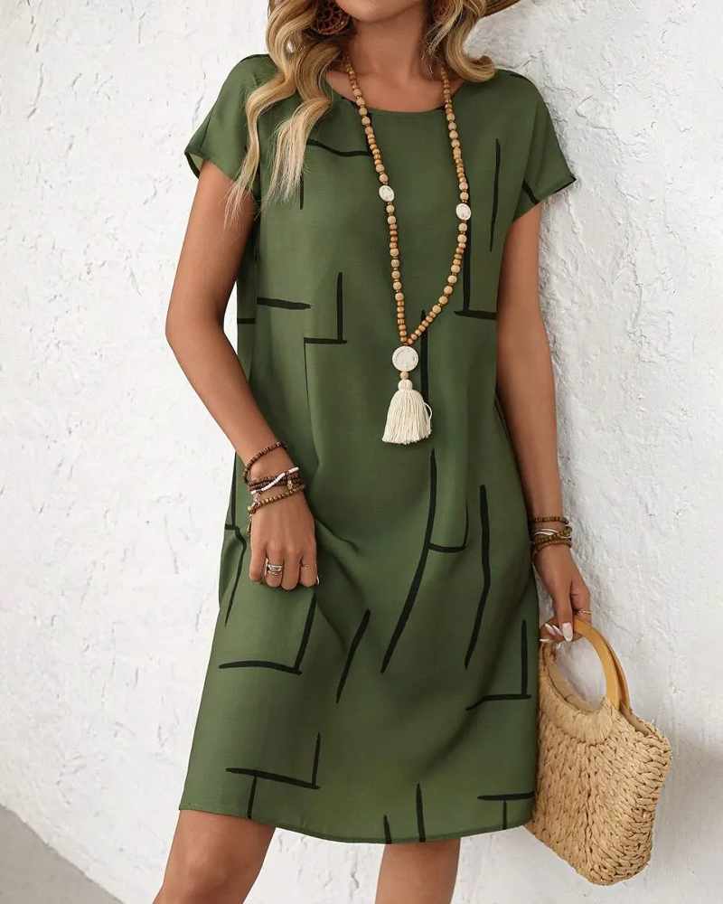 Jurk Abstracte Lijn Katoen En Linnen