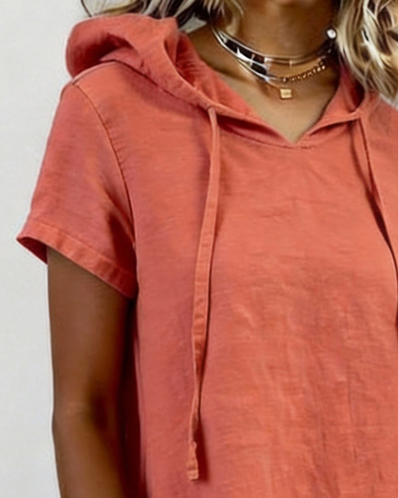 Jurk Met Capuchon Linnen-Mix Korte Mouw Zak