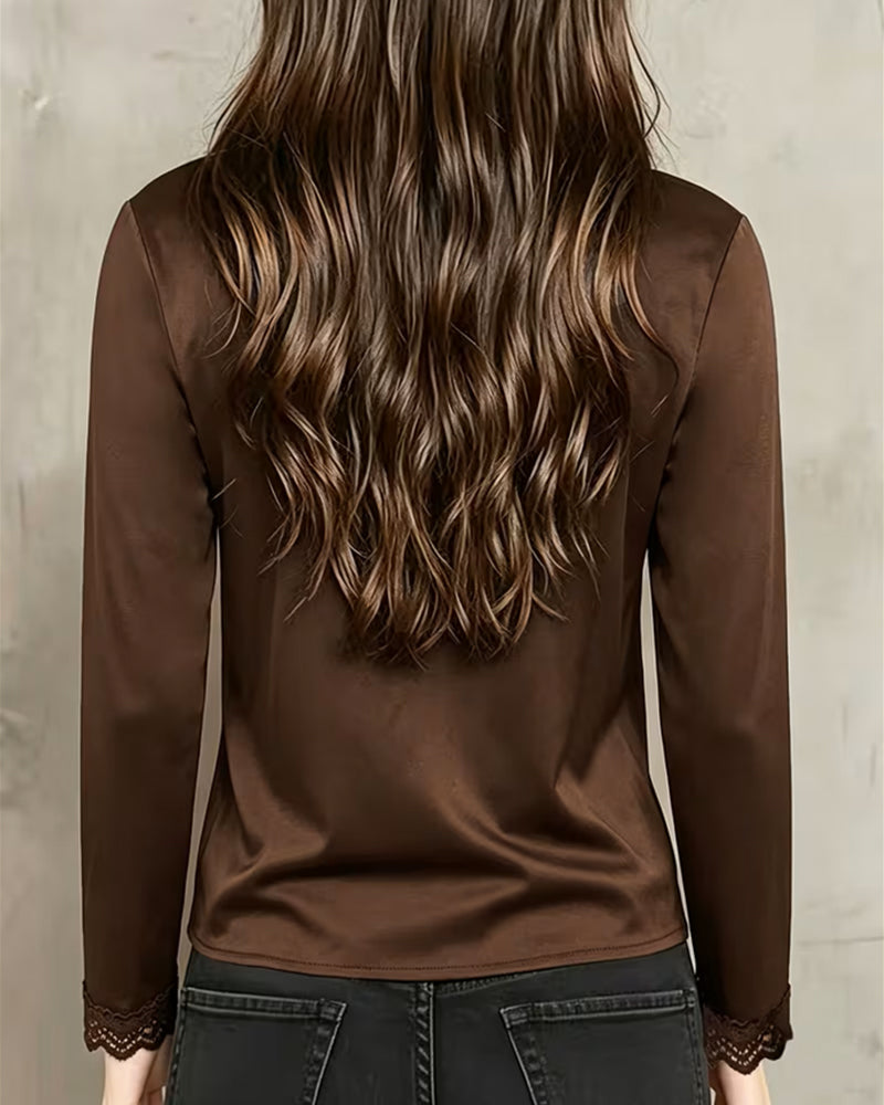 Blouse Lange Mouw V-Hals Kant Patchwork